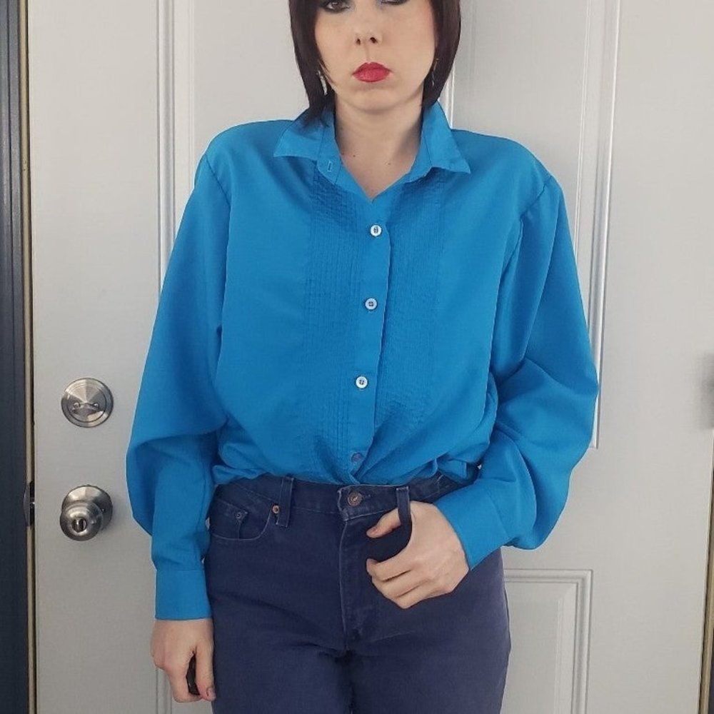 80s/90s Bright Blue Button Down Shirt